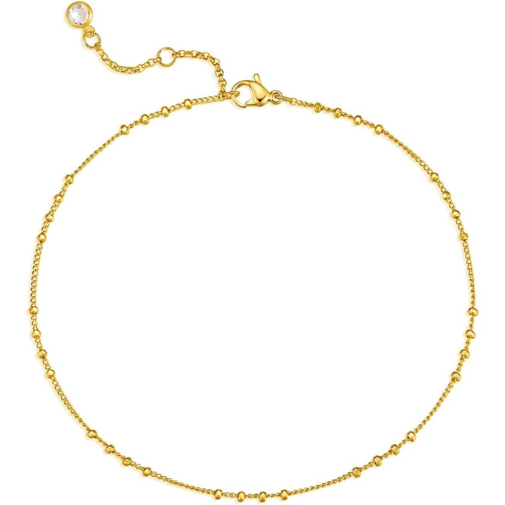 Gold Beaded Bracelets,18K Gold Plated Handmade Cute Satellite Diamond Cut Oval